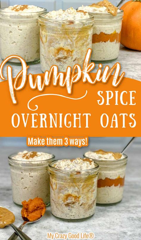 Overnight Oats With Peanut Butter, Oats With Peanut Butter, Pumpkin Spice Overnight Oats, My Crazy Good Life, Puree Recipes, Pumpkin Overnight Oats, Weight Watchers Pumpkin, Pumpkin Puree Recipes, Pumpkin Oats