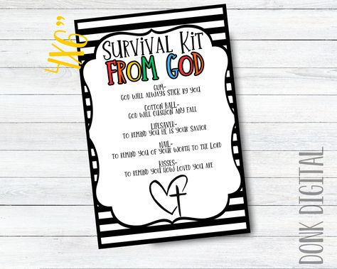 Survival Kit From God, Survival Kit Gifts, Church Gifts, Activity Ideas, Printable Tags, Cotton Ball, Survival Kit, Printable Gift, Religious Gifts