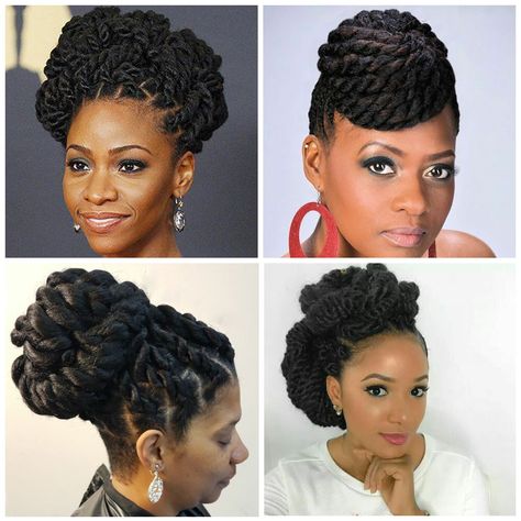 In African American society, the updo hairstyles for black women possess a greater interest from the day human being started styling natural hair. You know, these hairdos were introduced long ago especially for the wedding, birthday and quinceanera celebrations. And as a whole, the updos are worn and maintained by a huge lot of women all over the world irrespective of cast creed and color. However, over the decades, like other greatest hairstyles, the updo hairstyles have been evolved and African American Updo Hairstyles, Updo Hairstyles For Black Women, Havana Twist Hairstyles, Hairstyles For Black Ladies, Pixie Braids, Havana Twists, Twists Hairstyles, Basic Hairstyles, Finger Coils