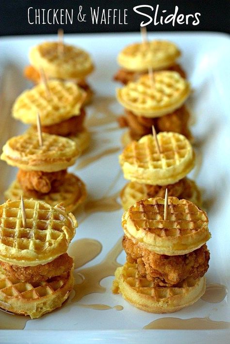 Indulge in the perfect blend of savory and sweet with these Mini Chicken and Waffle Bites. Perfect for brunch gatherings or as a delightful appetizer, these bite-sized treats combine crispy, golden waffles with tender, juicy chicken. Easy to make and even easier to enjoy, they're sure to be a hit at any event. Serve them with a drizzle of maple syrup for an extra touch of sweetness that will have everyone coming back for more. Chicken And Waffle Bites, Mini Breakfast Food, Waffle Bites, Waffle Sliders, Waffle Pops, Dairy Free Dips, Mini Breakfast, Chicken Easy, Breakfast Waffles