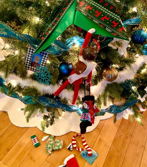 It was a bit of rough landing, but Jingle is back for the season! #crashlanding #watchoutforthattree #eots #elfideas #elfontheshelfideas #elfontheshelf #todayparents Elf Shelf Star Wars, Elf Arrival, Elve On A Shelf Ideas, Romantic Love Quotes, On The Shelf, Elf On The Shelf, Christmas Tree Skirt, Elf, Love Quotes