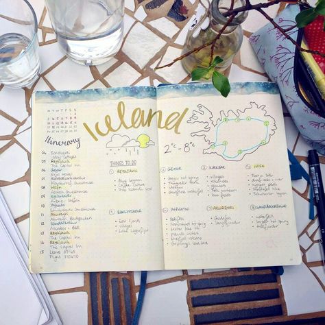 My Iceland planning spread #bulletjournal #bujo #Iceland #travelspread #travel #plan Iceland Travel Journal, Bujo Travel Planning, Iceland Scrapbook, Dairy Book, Travel Bujo, 2022 Scrapbook, Bullet Journal Hand Lettering, Washington Trip, Travel Journaling