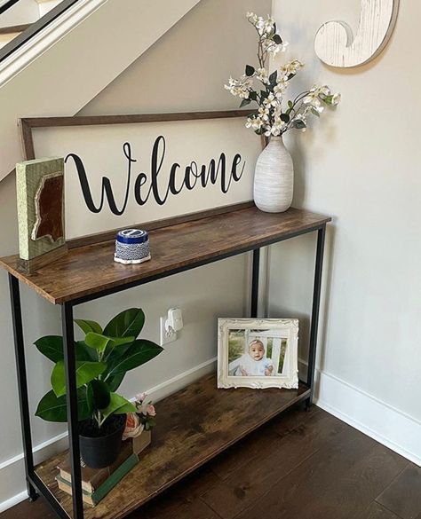 Wood Entry Table, Console Table With Shelf, Industrial Console Table, Table For Entryway, Industrial Console, Wood Storage Shelves, Tv Console Table, Vintage Farmhouse Style, Narrow Console Table