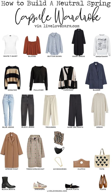 How to Build a Neutral Spring Capsule Wardrobe - livelovesara Ideas Armario, Simple Spring Outfits, Brown Sweater Dress, Classic Capsule Wardrobe, Capsule Wardrobe Outfits, Fashion Capsule Wardrobe, Travel Capsule, Spring Capsule, Travel Capsule Wardrobe