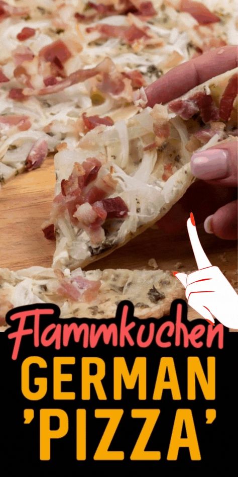 Flammkuchen Recipe, German Pizza, Flame Cake, Cream Onions, North American Food, Stromboli Recipe, Carribean Food, Macaroni Cheese Recipes, Tummy Yummy