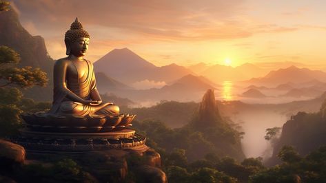 Free AI Image | Buddha statue with nature landscape Vihara Buddha Aesthetic, Buddha Wallpaper Backgrounds, Buddha Image Wallpaper, Buddha Landscape, Bhudha Image Hd, Gautam Buddha Image, Temple Landscape, Buddha Pictures, Buddha Background