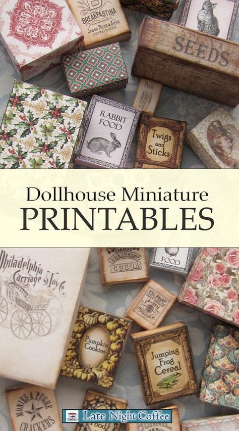 Dollhouse Miniature Printables - Late Night Coffee Diy Miniature Decor, Dollhouse Printables Free, 1 12 Scale Miniatures Printables Free, Making Miniatures Diy, Dollhouse Kitchen Ideas, Diy Doll House Furniture Easy, Free Miniature Printables 1:12, Miniature Printables Templates, Dollhouse Update