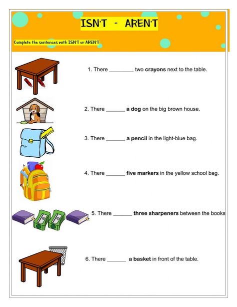 Grade 1 English worksheet 'isn't / Aren't' Yes It Is No It Isn't Worksheet, 2nd Grade English Worksheets, Middle School Grammar Worksheets, English Club, English Worksheet, Kids Worksheets, English Worksheets For Kids, English Classroom, 1st Grade Worksheets