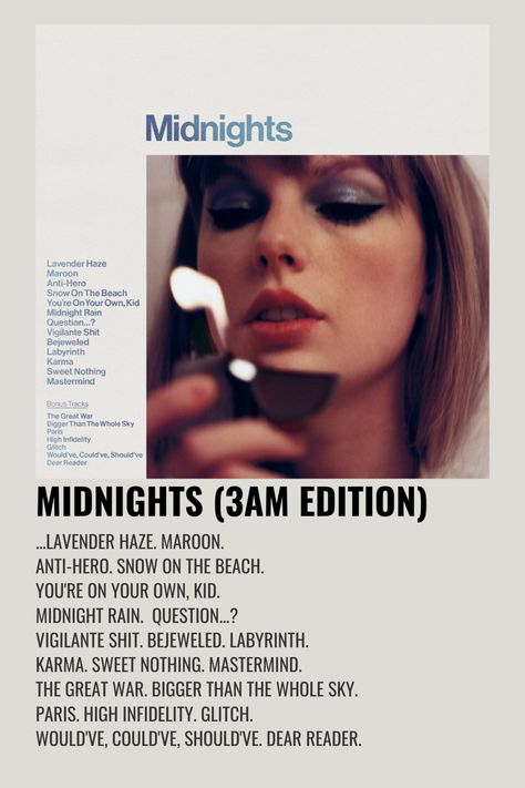 Midnight Song, Music Poster Ideas, Song Words, Music Collage, Music Poster Design, Taylor Swift Posters, 3 Am, Music Album Cover, Taylor Swift Album