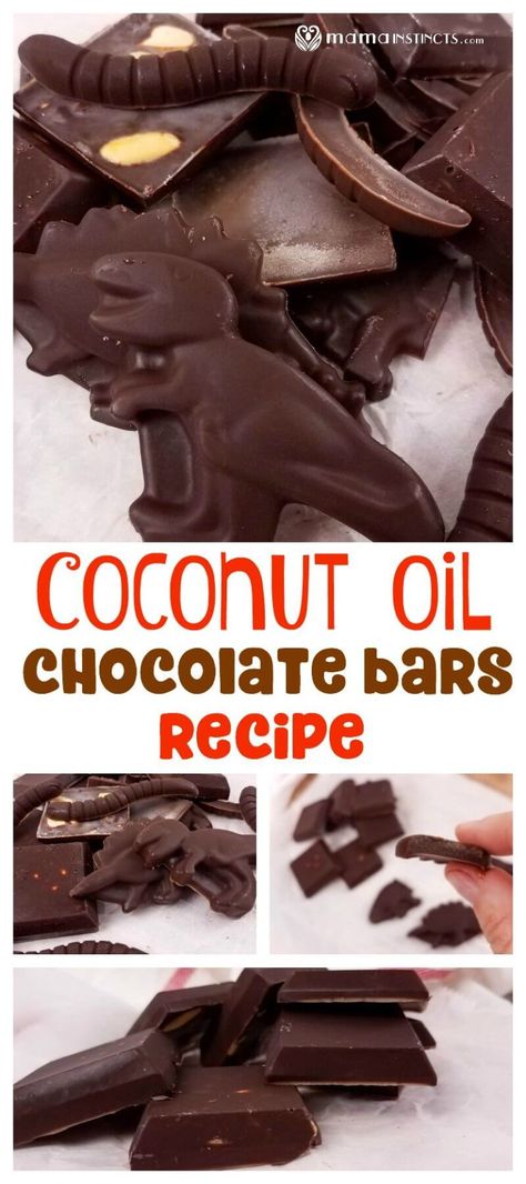 Try this healthy alternative to chocolate - organic coconut oil chocolate bars. It's so tasty the kids will love it too! Add nuts, coconut or dried fruit for an even tastier treat. Paleo-Friendly and Keto-friendly with a simple substitution.#coconutoil #chocolate #coconutchocolate #coconutchocolatebars #paleofriendly #ketofriendly #mamainstincts #healthydessert #healthytreat #coconuttreat #chococolatetreat Chocolate Brownies Recipe, Coconut Oil Chocolate, Chocolate Bar Recipe, Coconut Chocolate Bars, Homemade Chocolate Bars, Diy Coconut, Diy Coconut Oil, Coconut Oil For Acne, Coconut Oil Skin Care