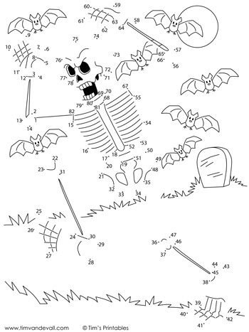 skeleton dot-to-dot Halloween Door Decoration Ideas, Halloween Paper Decorations, Fun Halloween Decorations, Halloween Door Decoration, Halloween Activity Sheets, Door Decoration Ideas, Skeletons Halloween, Fall Art Projects, Activity Sheets For Kids