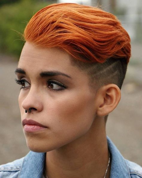 red hairstyle with side undercut for women Undercut Short Hair, Best Undercut Hairstyles, Undercut Hairstyles Women, Undercut Styles, Short Shaved Hairstyles, Androgynous Hair, Shaved Undercut, Undercut Women, Disconnected Undercut