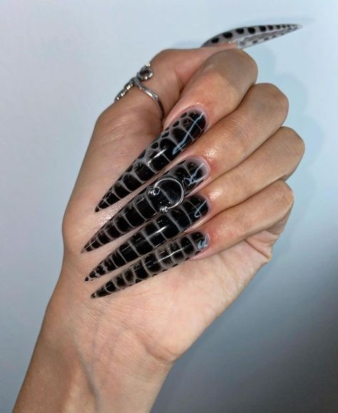 Sharp Black Nails, Long Black Nails, Monster Nails, Reptile Pattern, Long Stiletto Nails, Nails Today, Nails 2022, Simple Gel Nails, Glow Nails