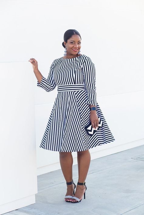 Black And White Striped Dress Outfit, Grown Style, Black And White Striped Dress, White Look, Ladies Wear, Unique Dress, Church Dresses, Black And White Dress, Modest Clothing