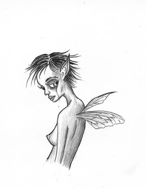 Pixie Drawing Fairy Art, Fairy Drawing Ideas, Pixie Drawing, Scary Fairy Drawing, Scary Artwork, Goth Fairy Tattoo Designs, Fairy Grunge Art Sketches, Dark Fairy Sketch, Trippy Fairy Tattoo