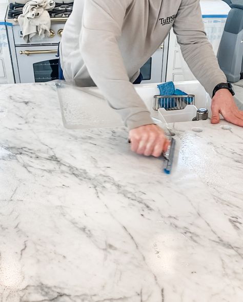 Marble Counter Magic Solution - House of Hargrove Marble Bathroom Counter, Kitchen Sink Decor Ideas, White Marble Kitchen Island, Polished Concrete Countertops, Painting Kitchen Countertops, Calcutta Gold Marble, Faux Marble Countertop, Kitchen Design Countertops, Marble Kitchen Island