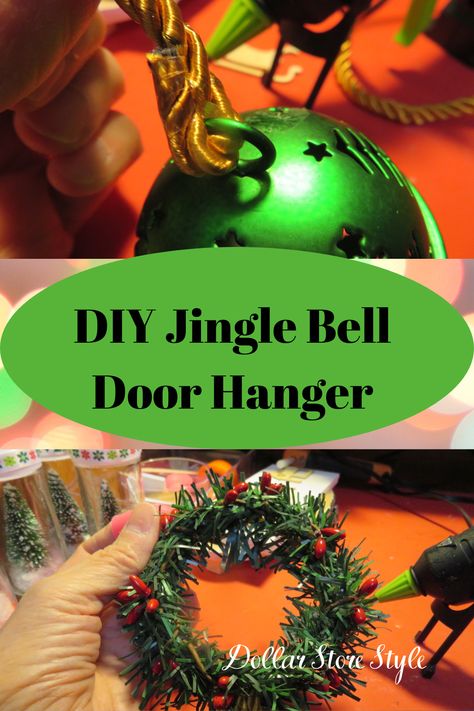 Add some jingle to your doors by making this DIY door hanger. Use three 2 inch bell ornaments and some wired pine stems to make this easy-to-do door hanger. Diy Jingle Bells, Diy Door Hangers, Bell Door Hanger, Unique Fall Wreath, Filled Vases, Inexpensive Christmas, Christmas Jingles, Berry Garland, Wreath Hanger