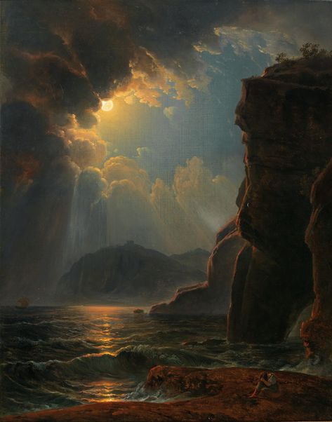 Rocky Coast, Desen Realist, Moonlight Painting, Istoria Artei, Aesthetic Painting, Ethereal Art, Classical Art, Alam Semula Jadi, Fantasy Landscape