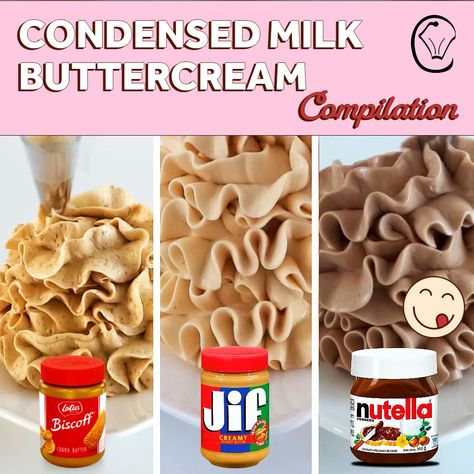 Cupcake Savvy - Condensed Milk Buttercream Compilation! Condensed Milk Buttercream, Rolled Buttercream, Cupcake Savvy, Buttercream Recipes, Homemade Icing, Sweetened Condensed Milk Recipes, Food Reels, Frosting Recipes Easy, Condensed Milk Recipes