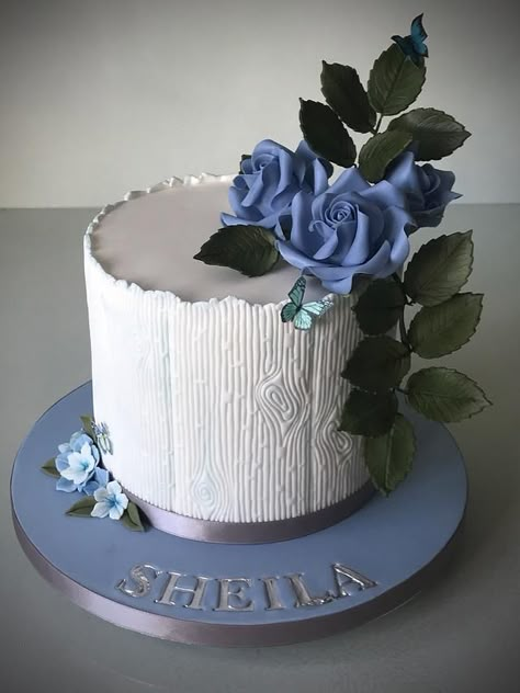 Pretty in Blue. by Lorraine Yarnold Fondant Cake Designs, Purse Cake, Elegant Birthday Cakes, Simple Cake Designs, Creative Cake Decorating, Decorating Cakes, Vanilla Sponge, Beautiful Birthday Cakes, Creative Birthday Cakes