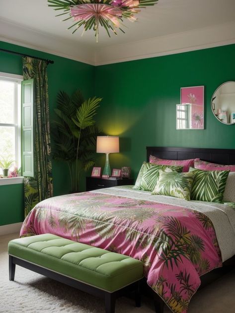 Create a neon jungle aesthetic in your bedroom by incorporating fluorescent animal prints on your bedding. Complete the look with neon green planters and fairy lights that resemble fireflies in a tropical forest. Neon Green Bedroom, Neon Jungle Aesthetic, Jungle Aesthetic, Neon Jungle, Neon Bedroom, Jungle Vibes, Green Neon, Tropical Forest, Bedroom Green