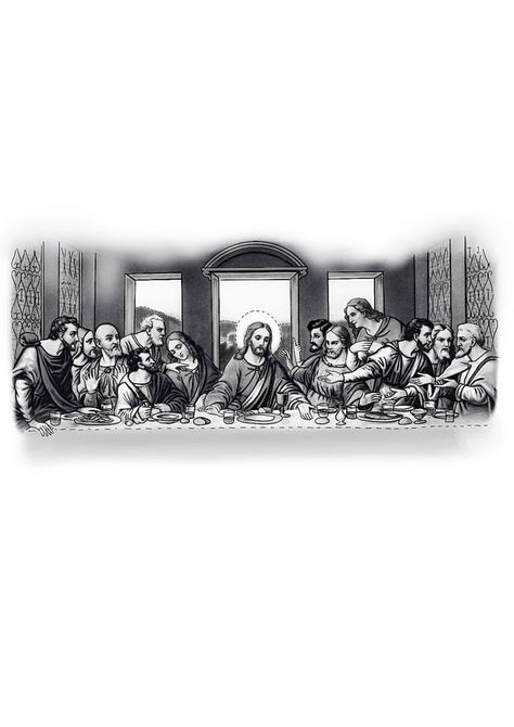 Final Supper Tattoo, Jesus Last Supper Tattoo, The Last Supper Tattoo, Jesus Tattoo Sleeve, Religion Tattoos, Tattoo Table, Left Arm Tattoos, Bible Tattoos, Christ Tattoo