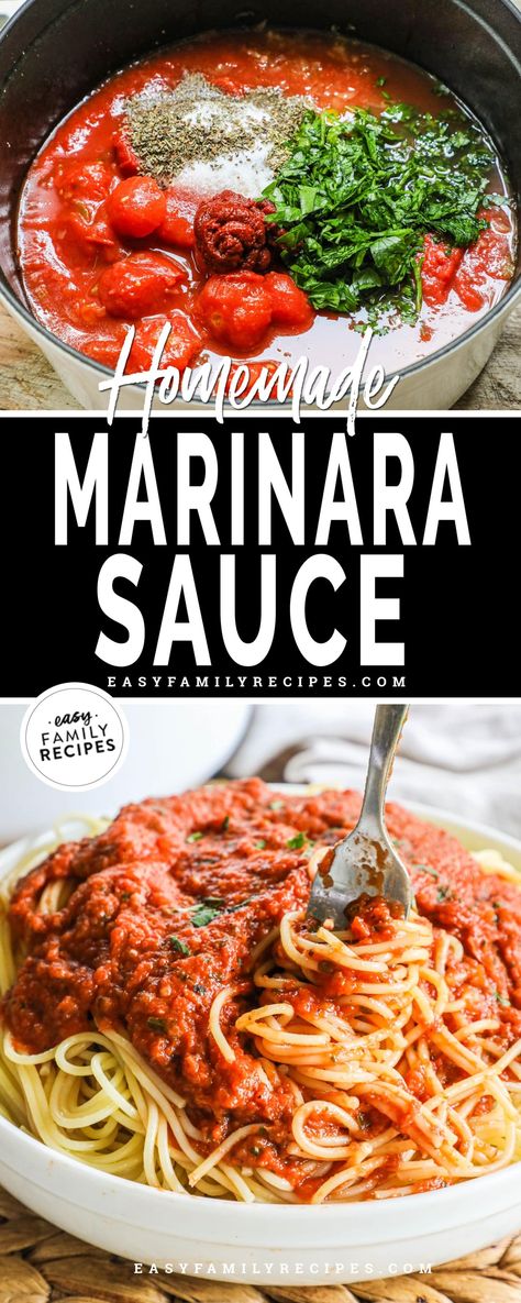 This homemade Hearty Marinara Sauce is so much better than store-bought. It's the best marinara sauce made with canned tomato and broth simmered with garlic, onion, and the perfect blend of spices. This easy marinara sauce recipe is quick, versatile, and delicious! Serve this classic marinara sauce with pasta, meatballs, on a sandwich, in a pasta bake, you name it. This hearty marinara sauce is one you'll be making over and over. How To Make Homemade Marinara Sauce, Marinara Sauce Homemade Easy, Marinara Sauce Homemade Fresh Tomatoes, Chunky Marinara Sauce, The Best Marinara Sauce, Classic Marinara Sauce, Pasta Meatballs, Best Marinara Sauce, Marinara Pasta