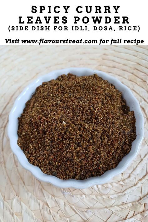 Spicy Karivepaku Podi (Curry Leaves Powder) – A burst of South Indian flavour in every bite!  Made with freshly roasted curry leaves, aromatic spices, and a kick of heat, this versatile podi adds a delicious punch to your meals. Perfect with rice, idlis, dosas, or even as a seasoning for curries. curry powder l curry leaves recipe l south indian condiment l idli podi l andhra recipes l side dish for idli dosa l healthy side dish for idli dosa l karuvepillai podi l kari patta Karivepaku Podi, Curry Leaves Powder, Cucumber Chutney, Podi Recipe, Andhra Recipes, Spicy Curry, Idli Dosa, Condiment Recipes, Healthy Side