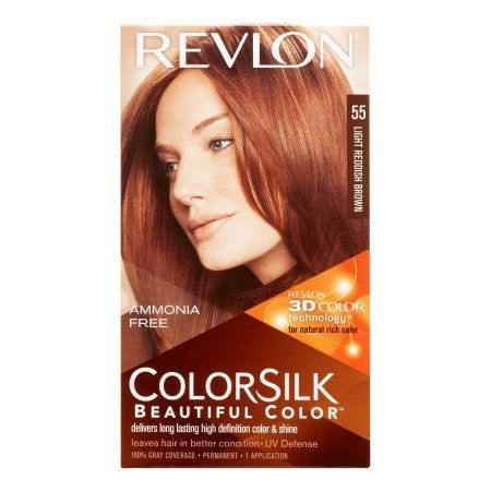 Revlon ColorSilk Beautiful Color Hair Color Kit, 55 Light Reddish Brown, Multicolor Schwarzkopf Hair Color, Golden Brown Hair Color, Revlon Colorsilk, Pulp Riot Hair Color, Hair Pics, Golden Brown Hair, Pulp Riot Hair, Covering Gray Hair, Permanent Hair Dye