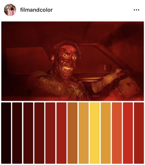 Angry Colour Palette, Mad Max Color Palette, Angry Color Palette, Red Color Pallets, Movie Color Palette, Surreal Collage Art, Cinema Colours, Evil Villains, Surreal Collage