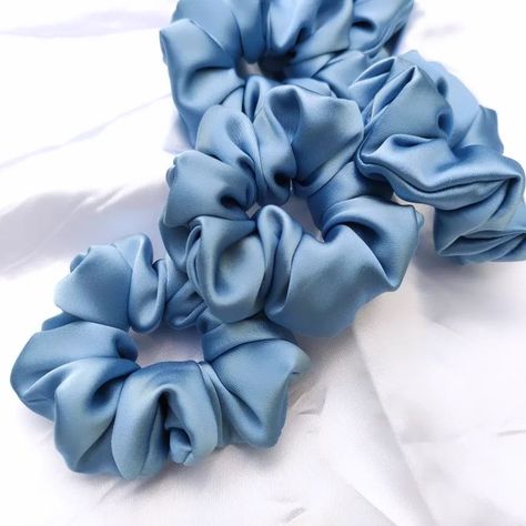 Satin scrunchies Blue Scrunchie, Satin Scrunchies, Blue Satin, Hair Ties, Sri Lanka, Scrunchies, Satin, Elastic, Silk