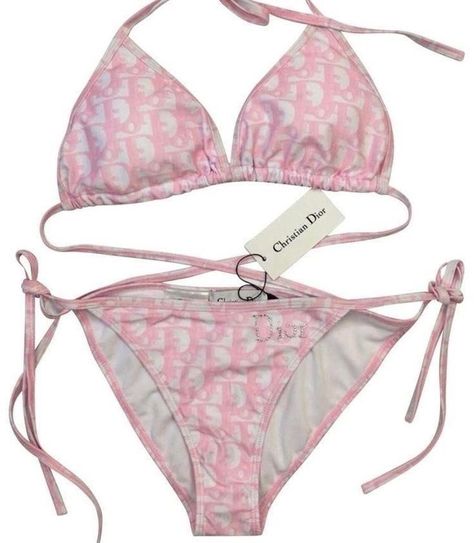 WISHLIST #DIORBIKINI #CHRISTIANDIOR Dior Pink Monogram, Dior Pink, High Neck Swimsuits, Pink Monogram, Swimwear Trends, Cute Bathing Suits, Cute Swimsuits, Cute Bikinis, Rip Curl