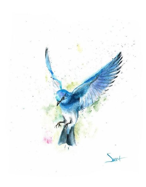 Tattoo Wall Art, Bluebird Painting, Bluebird Tattoo, Mountain Bluebird, Vogel Tattoo, Blue Bird Art, Flying Bird Tattoo, Flying Tattoo, Meaningful Artwork