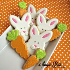 Picture Easter Sugar Cookies Decorated, Carrot Cookies, Easter Bunny Cookies, Carrot Cake Cookies, Easter Sugar Cookies, Sugar Cookie Ideas, Easter Cookie, Bunny Cookies, Spring Cookies