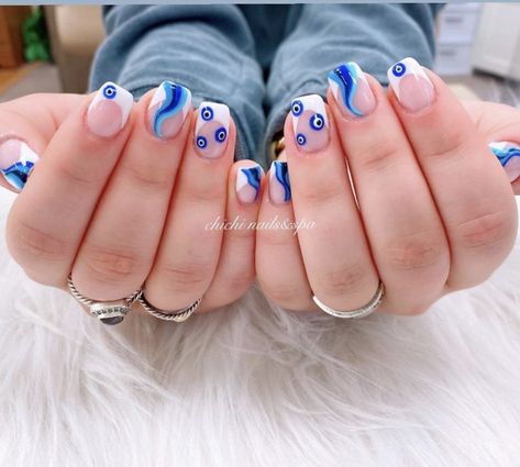 Simple Acrilyc Nails, Nails Mom, Evil Eye Nails, Eye Nail Art, Hippie Nails, Cute Gel Nails, Kawaii Nails, Elegant Nails, Bling Nails