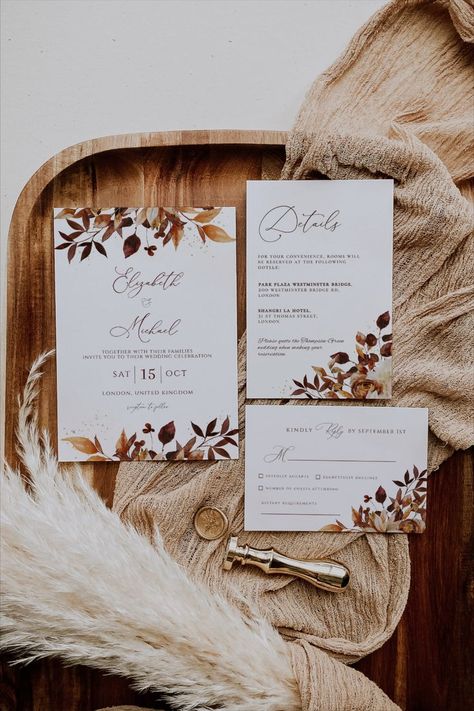 Formal Fall Wedding Invitations, Fall Wedding Cards, Boho Fall Wedding, Wedding Themes Fall, Rustic Fall Wedding, Fall Wedding Invitations, Rsvp Wedding Cards, Boho Fall, Autumn Wedding