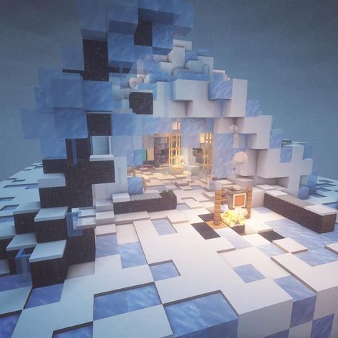 Minecraft ice cave Minecraft Iceberg House, Minecraft Ice House Ideas, Ice Minecraft House, Minecraft Ice Village Ideas, Minecraft Houses Ice Biome, Ice Palace Minecraft, Ice Spikes Minecraft, Ice Tower Minecraft, Minecraft Snowy Tundra Builds