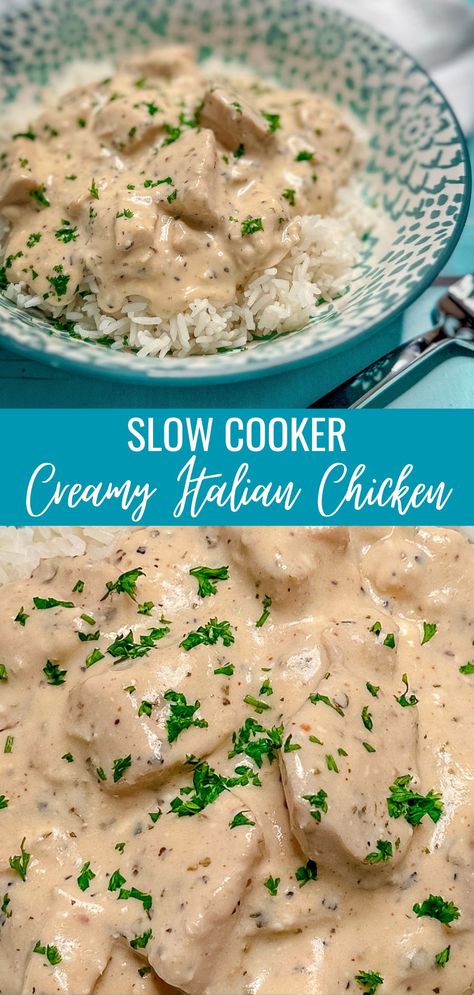 Slow Cooker Creamy Italian Chicken Cream Of Chicken Recipes Crockpot, Italian Chicken Recipes Crockpot, Creamy Italian Chicken Crockpot, Crockpot Chicken Italian Dressing, Slow Cooker Cream Cheese Chicken, Crock Pot Creamy Chicken, Crockpot Italian Chicken, Italian Dressing Chicken, Italian Chicken Crockpot