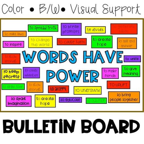 Classroom Bulletin Board Set: Words Have Power by Tools for Busy Hands Words Have Power, School Age Activities, Classroom Bulletin Board, Theme Words, Bulletin Board Sets, Board Display, Bulletin Board Decor, Bulletin Board Display, Green Star