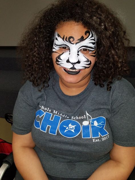 White Tiger face painting  for Teens. Tiger Face Painting, Tiger Face, Facepaint, White Tiger, Face Painting, Painting Ideas, Face Paint, Carnival Face Paint, Carnival