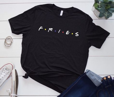 A friendly shirt because dang if you don't hum "I'll be there for you when the rain starts to fall..." to that side order of fries you're SO glad you ordered. (Always get the fries!) Logo Parody, Tv Moms, 90s Tv Shows, Chef Shirts, 90s Tv Show, 90s Tv, Black Tv, 90s Baby, Friends Tshirt