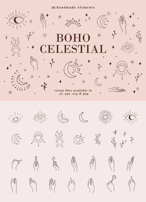 Mystic Words, Celestial Logo, Boho Graphic Design, Mystic Logo, Celestial Tattoo, Boho Celestial, Celestial Elements, Hand And Finger Tattoos, Graphic Shapes Design