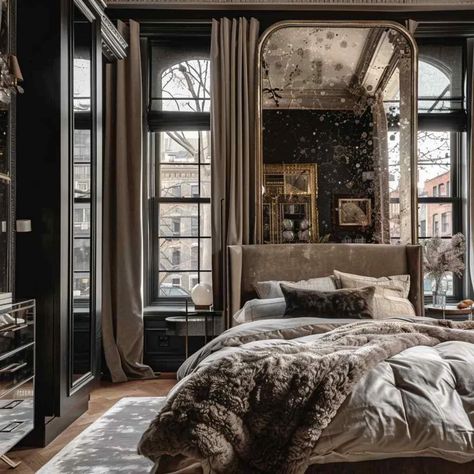 Discover a bedroom filled with industrial-strength style, blending grit and glamor effortlessly. The large window floods the room with natural light, highlighting the bed adorned with plush pillows and cozy bedding. The furniture, including cushions and linens, adds a touch of comfort to the space, perfectly complementing the overall interior design. #IndustrialStyle #GritAndGlamor #WindowTreatments #InteriorDesign Feminine Industrial Decor, Feminine Industrial Bedroom, Feminine Industrial, Industrial Bedrooms, Room With Natural Light, Industrial Bedroom, Large Window, Exposed Brick Walls, Brick Walls