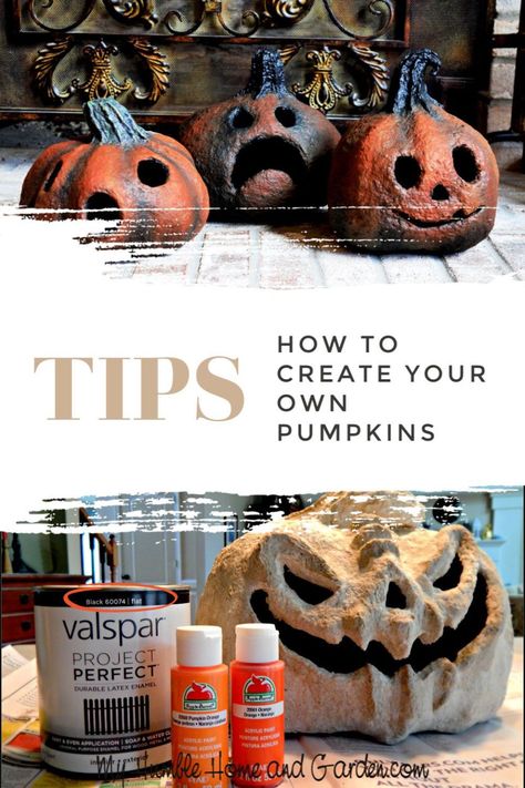 Paper Mache Pumpkins - How To Make Your Own - My Humble Home and Garden Paper Mache Pumpkins, Humble Home, Paper Mache Projects, Making Paper Mache, Paper Mache Clay, Zucca Halloween, Paper Mache Crafts, Fall Halloween Crafts, Halloween Displays