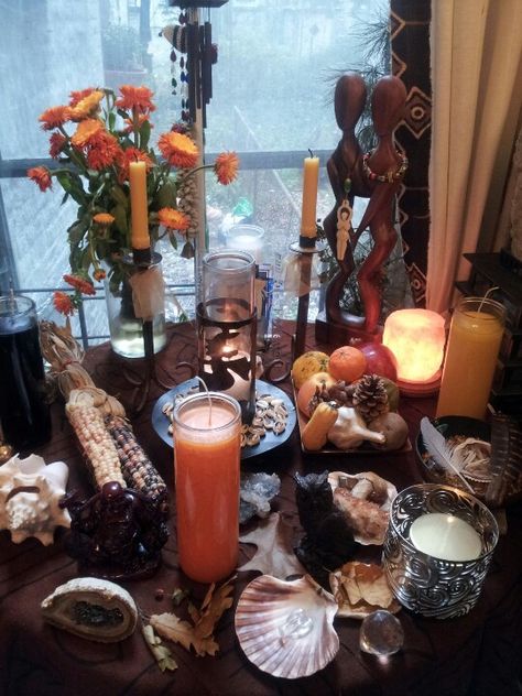 Samhain Altar Goddess Oshun, Samhain Altar, Oshun Goddess, African Goddess, Samhain Halloween, Witches Altar, Wiccan Altar, Pagan Altar, Witchy Decor