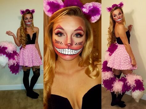 Cheshire Cat Halloween costume Alice in wonderland Chesire Cat Costume Women, Cat From Alice In Wonderland Costume, Alice In Wonderland Cheshire Cat Costume, Alice In Wonderland Cat Costume, Alice Costume Diy, Chesire Cat Costumes, Cheshire Cat Costume Diy, Diy Cheshire Cat Costume, Cheshire Costume