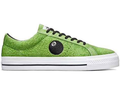 Converse One Star Pro Ox Stussy 8Ball Sneakers in Green Flash/White/Black Stussy 8ball, Converse One Star Pro, Converse Style, Converse One Star, 8 Ball, Star Shoes, Hot Sneakers, Converse Sneakers, One Star