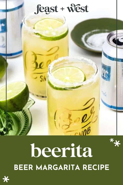 Watching the big game calls for a Beerita, a hybrid of the two best game-watching drinks: a beer and a margarita. Don't worry, no tequila is left behind in this fizzy, lime cocktail. You'll love this beer margarita recipe! Beer And Tequila Drink, Beer Margarita Recipe, Beer Biscuits, Beer Margaritas, Lime Margarita Recipe, Frozen Drinks Alcohol, Beer Margarita, Easy Margarita Recipe, Breakfast Cocktails