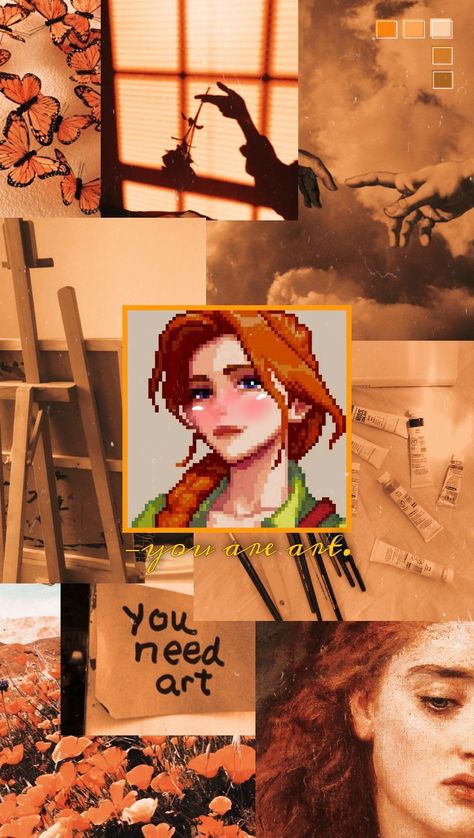 #leah #stardewvalley #Stardew #valley #art #orange #aesthetic #love #sv #quotes #background #wallpaper #vintage #artsy #girl Orange Aesthetic Love, Stardew Valley Aesthetic Wallpaper, Leah Stardew Valley Fanart, Stardew Valley Lockscreen, Stardew Wallpaper, Wallpaper Stardew Valley, Stardew Valley Leah, Leah Stardew Valley, Leah Stardew