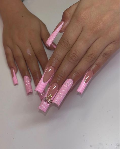 Simple Pink Nails With Gems, Pink And White Birthday Nails, Hot Pink Birthday Nails, Becoming A Nail Tech, Nails Winter 2022, Fancy Pink Nails, Valentine's Day Nails Pink, Pink Cherry Nails, Nails Autumn 2022